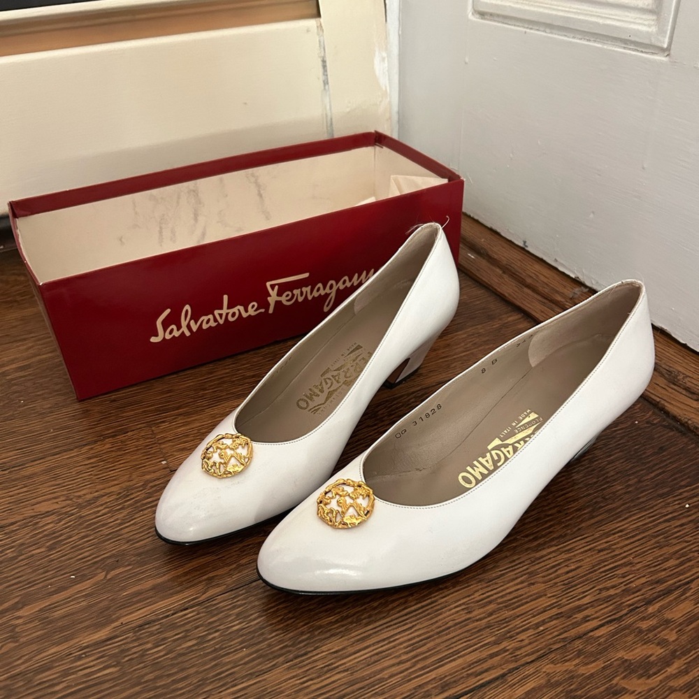 Salvatore Ferragamo white pumps